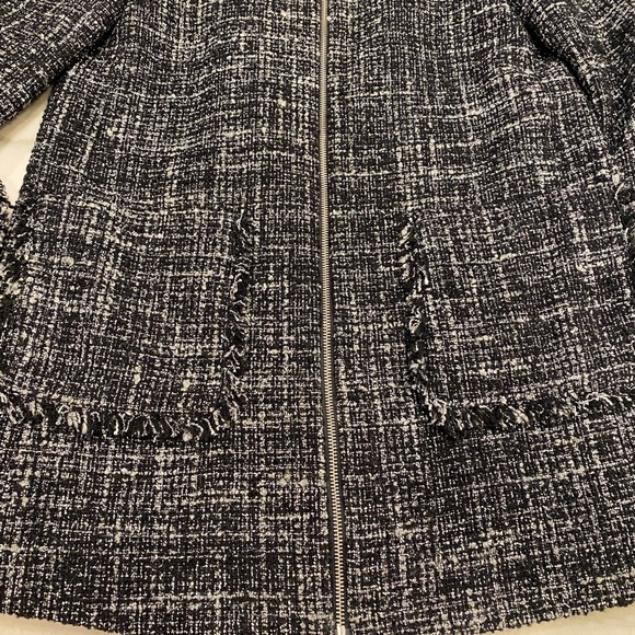 J.Crew Tweed Jacket Size 6 Black White Fringe Full Zip - Picture 5 of 15